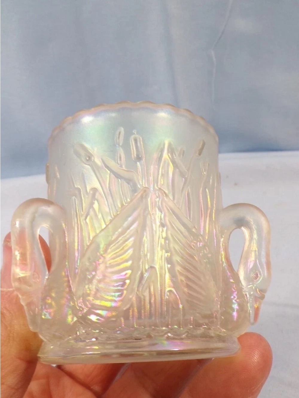 Iridescent Swan Glass Toothpick holder